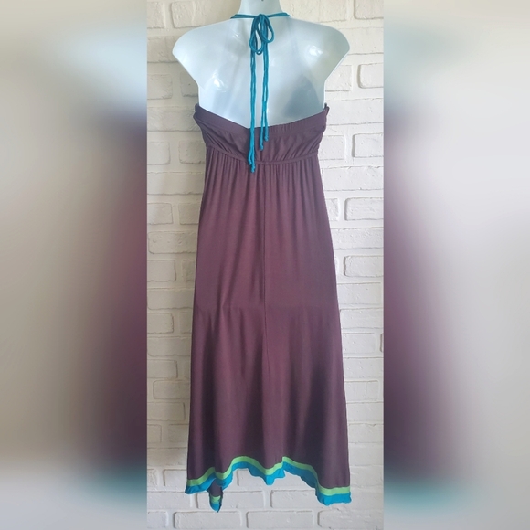 XOXO Halter Handkerchief Midi Dress Summer Green Teal Blue Brown Size Small - Picture 6 of 11